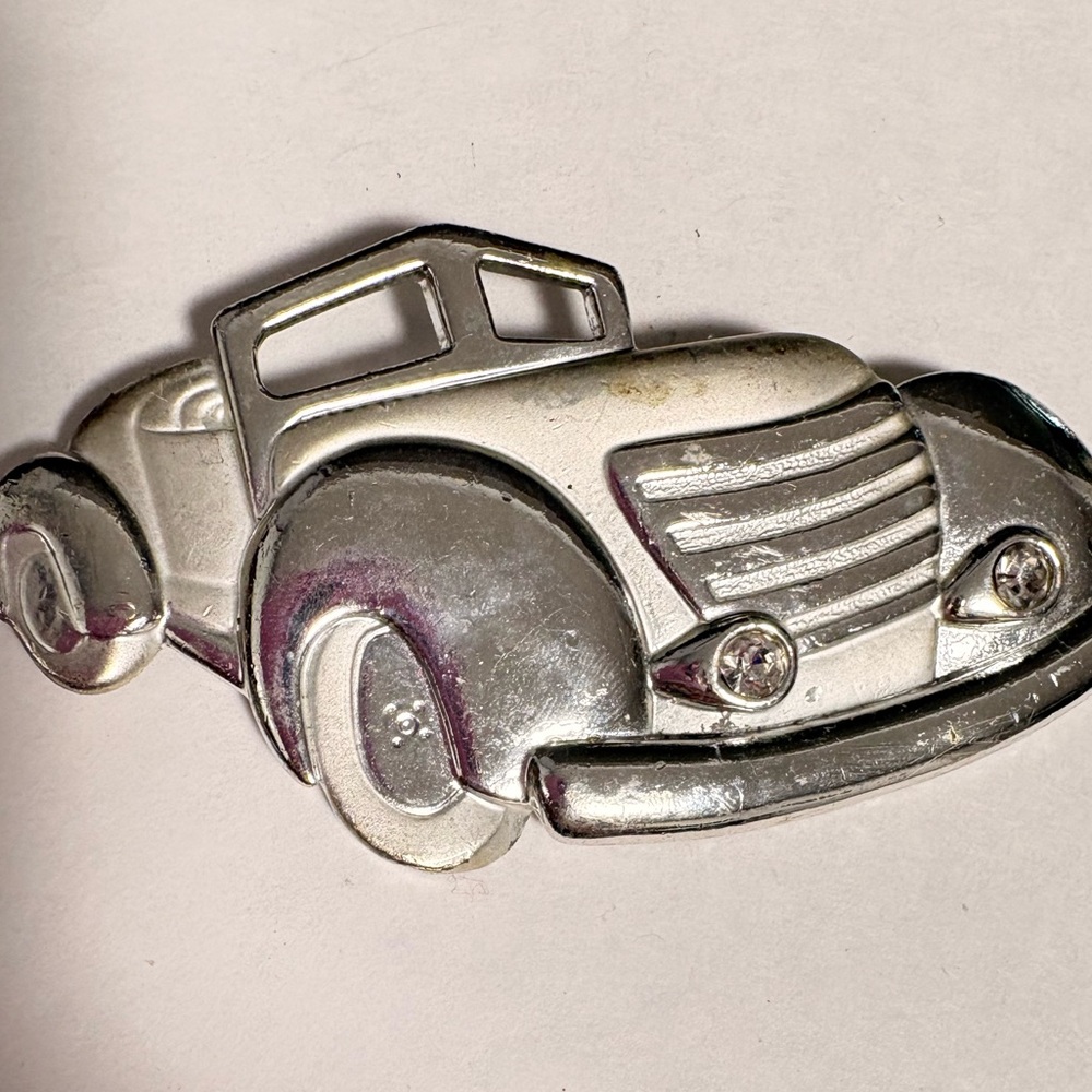 Vintage Car Silver tone distressed Brooch